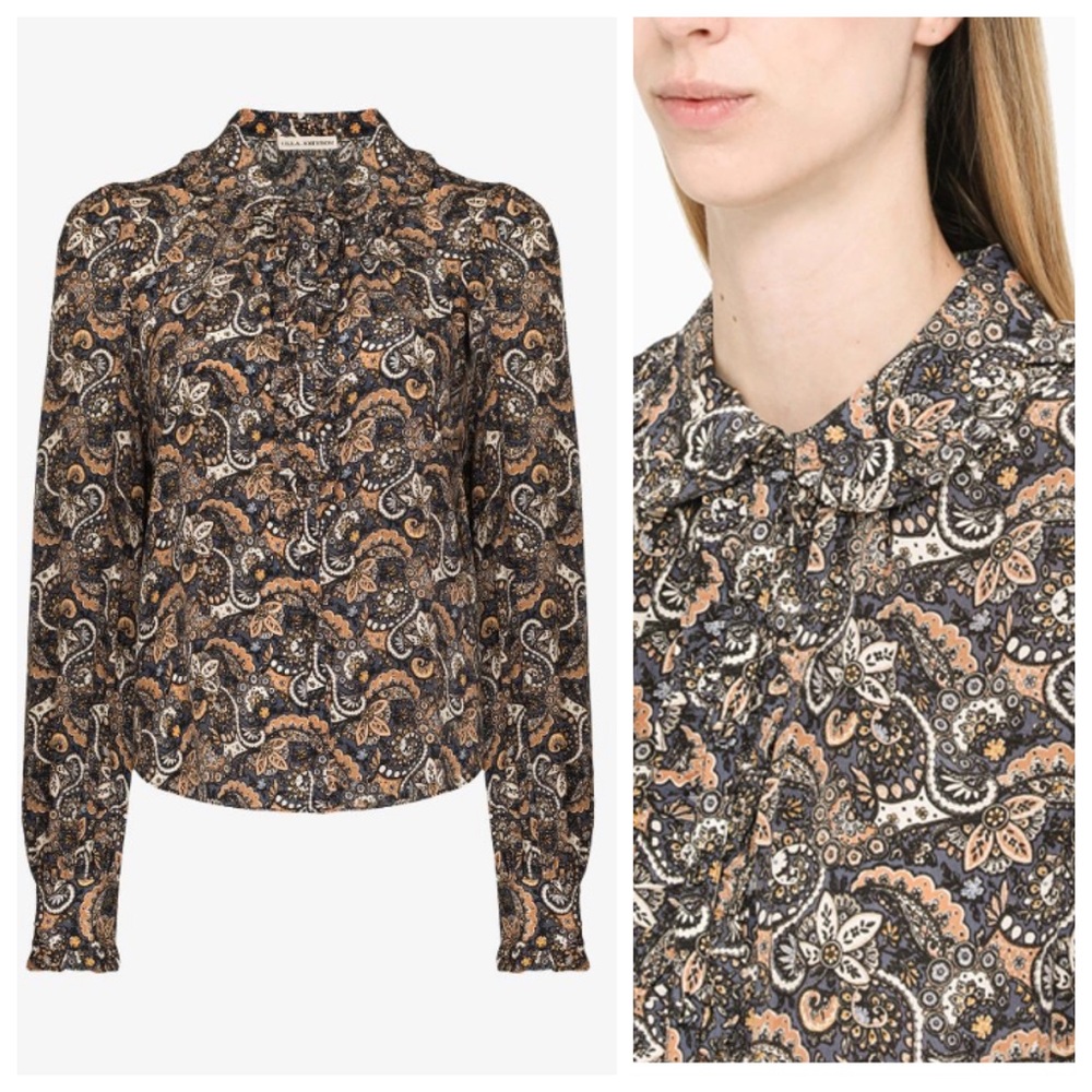 Ulla Johnson Philipa Ruffle Trimmed Silk Blouse in Night Sky